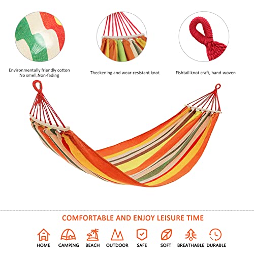 Colel Hammock, Cotton Canvas Hammock 450Lbs Portable Camping Hammock With Carrying Bag Metal Carabiner Ropes For Travel Patio Garden (Orange) #TOP1
