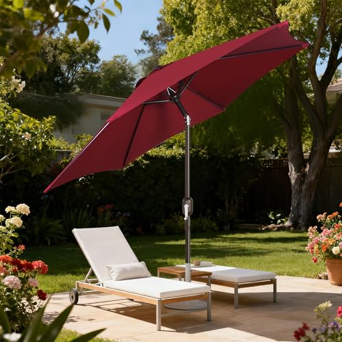 Image of Blissun 7.5 ft Patio Umbrella, Yard Umbrella, Outdoor Market Umbrella with Push Button Tilt Crank, Burgundy