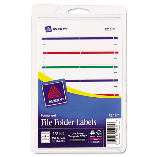 (3 Pack Value Bundle) AVE05215 Print or Write File Folder Labels, 11/16 x 3-7/16, White/Assorted Bars, 252/Pack