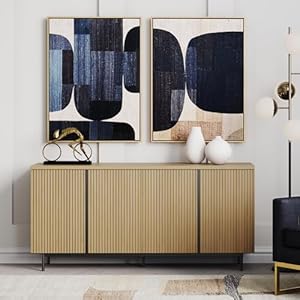Belleze sideboard buffet cabinet 63 storage cabinet with fluted decorative doors modern console table for dinning room kitchen living room colemen camel  urban country home decor