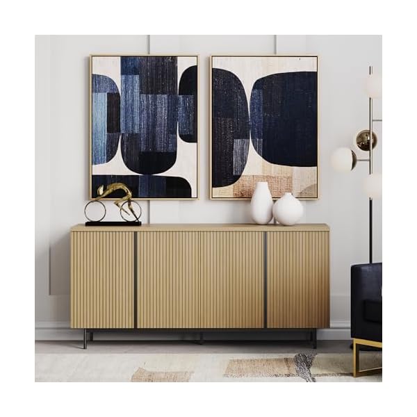 Belleze sideboard buffet cabinet 63 storage cabinet with fluted decorative doors modern console table for dinning room kitchen living room colemen camel  urban country home decor
