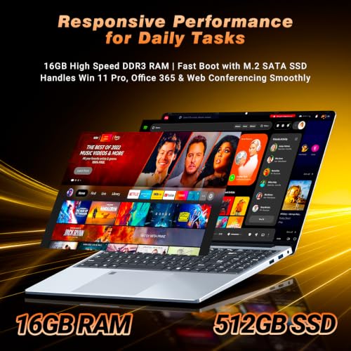 Image of Gaming Laptop i7, 16 inch Laptop Computer Up to 3.1GHz, 2026 Laptop Computers with 16GB RAM 512GB SSD, FHD 1920x1200, 180 Angle Open, Backlit Keyboard, Type-C, Mini HDMI, PC Lap top for Study Work