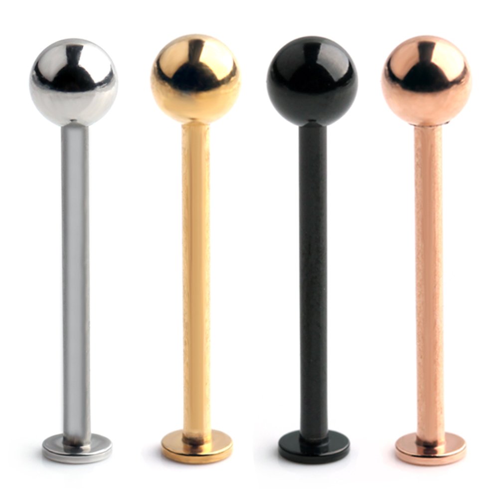 Ruifan 316L Surgical Steel Tongue Labret Cheek Ring Piercing Retainer 16 Gauge 14-19mm 2-4PCS