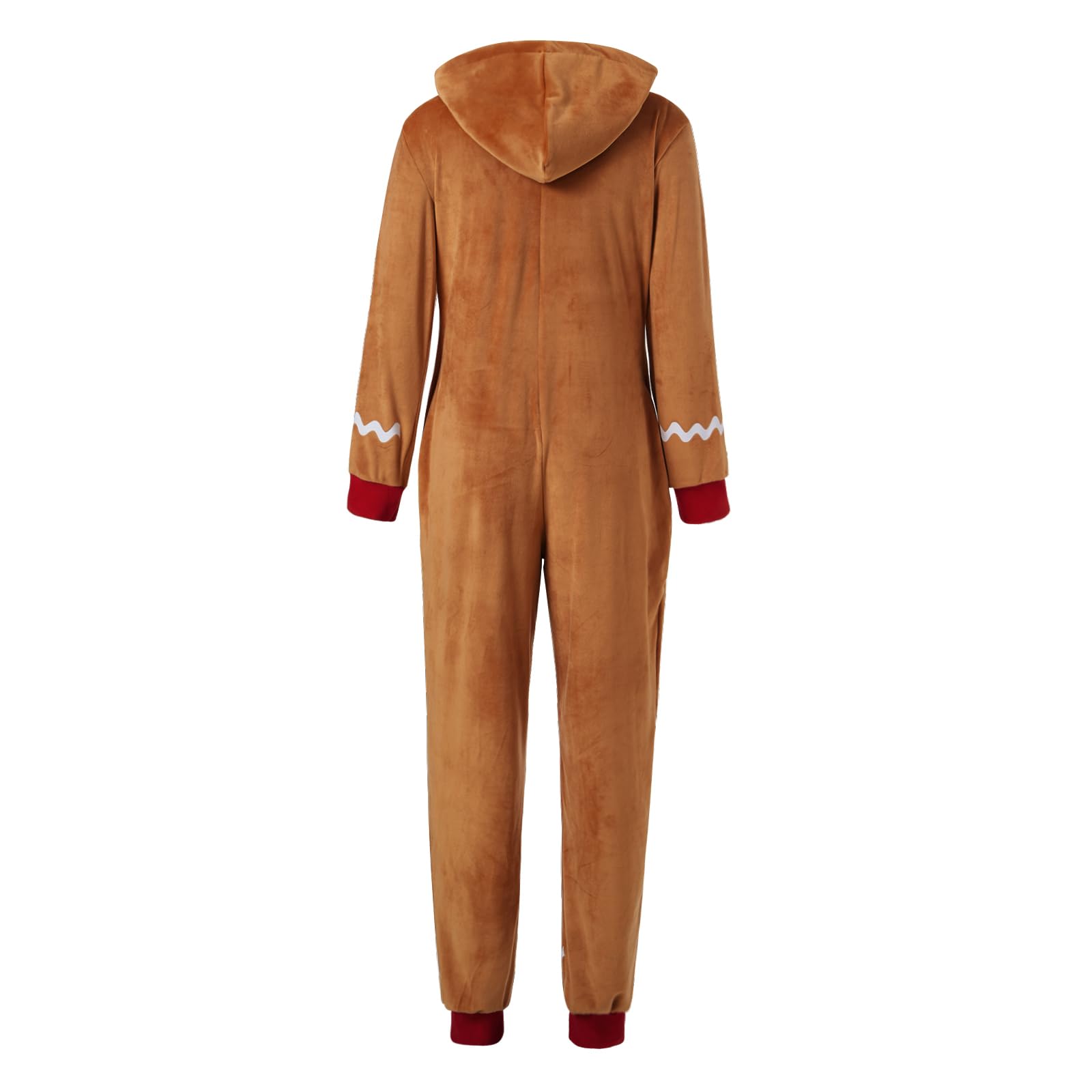 Anuedgis Christmas Gingerbread Man Costume Adult Funny Long Sleeve Hooded One Piece Jumpsuit for Xmas Cosplay Theme Party (A-Brown Women - Image 4