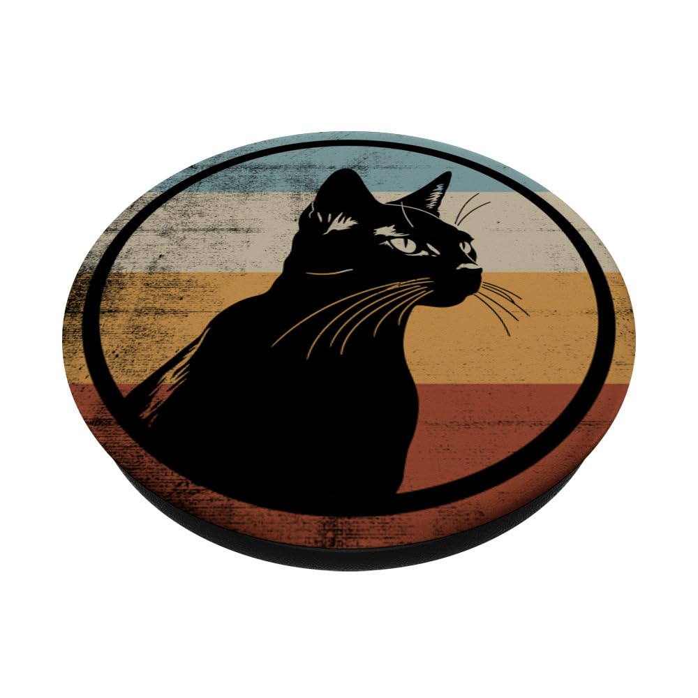 Retro Style Abyssinian Cat PopSockets Swappable PopGrip, Black - Image 2