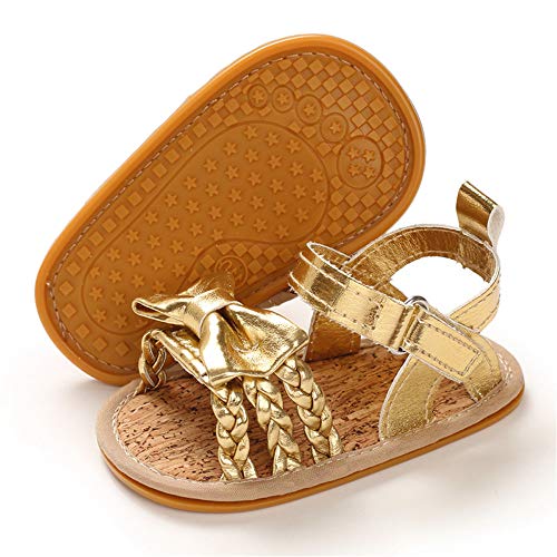 TIMATEGO Infant Baby Girls Sandals Non Slip Soft Sole T-Strap Flip Flops Toddler First Walker Crib Dress Shoes(3-18 Months) 12-18 Months Toddler, 10 Gold