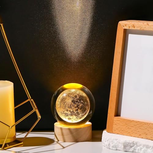 Image of SCILLA 3D Moon Crystal Ball Night Lamp | 6 cm Glass Ball | Warm White LED | Bedroom & Gift Light |Aesthetic Gift Lamp