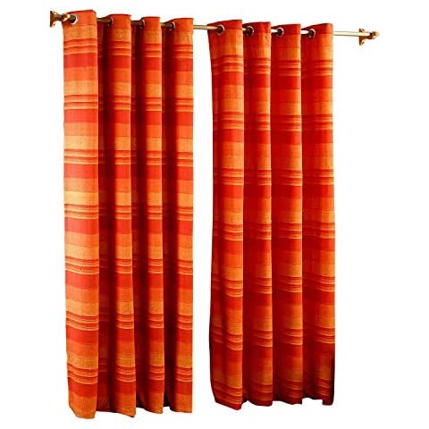 HOMESCAPES Terracotta Stripe Eyelet Curtains Cover