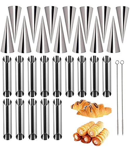 28 Pièces Cannoli Moule Tube, Rouleau Crème Corne en Acier Inoxydable avec Brosse de Nettoyage pour Croissant Feuilletés Glace