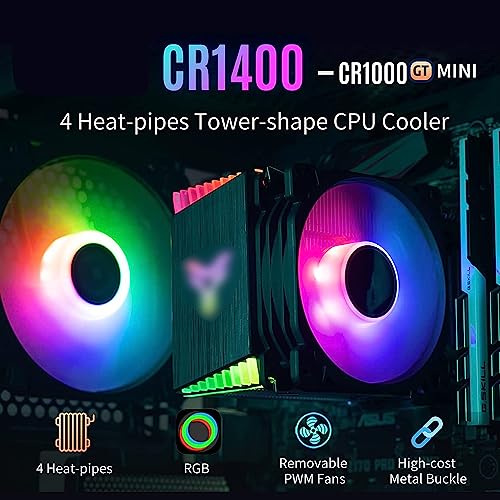 TZMRIT CR1400 CPU Air Cooler, 4 Heat-Pipes, 126mm RGB CPU Fan, Removable 92mm PWM Fans, Fins Bending, RGB Lighting for AMD Ryzen/Intel LGA 1700 115X, Black - Image 4