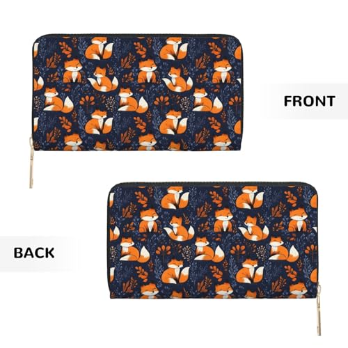 Cute Foxes Print Wallet Women Men, Long PU Leather Wallets for Women, Cute Womens Travel Wallet Purse Pouch with Zipper Pocket2