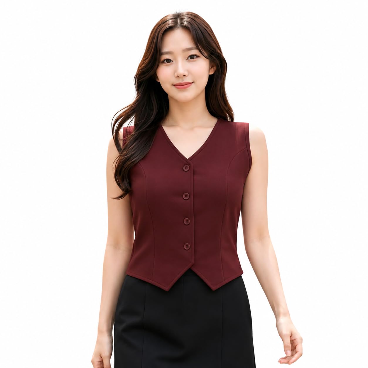 muhib Women's Pink Sleeveless V Neck Waistcoat Top | Formal Office Wear Vest | Button Front Tailored Blazer Style Top | Business Casual Westernn Wear for Women-picture-33