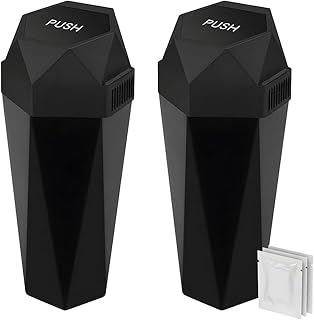 Car Trash Can with Lid, Mini Leakproof Fragrance Vehicle Cup Holder Garbage Bin for Console Door, Small Portable Auto Interior Dustbin Organizer Accessories, Universal Fit (Black)