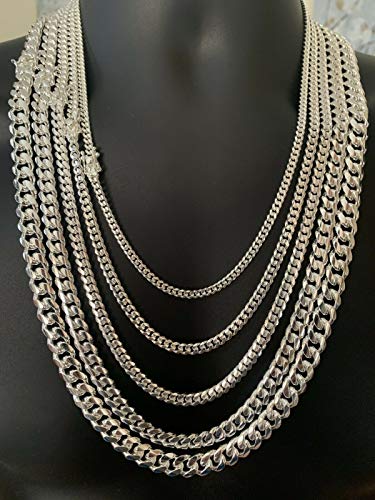 HarlemBling Solid 925 Sterling Silver Miami Cuban Link Chain Or Bracelet - Box Lock Cuban Link 4-10.5mm - Italy Men's Necklace4