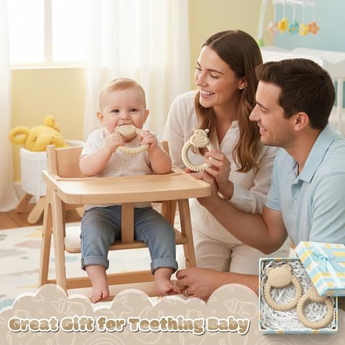 Image of Silicone Teething Toy for Babies - 2ooya 2Pcs Bear Animal Theme Teething Ring Relief Chew Toy Infant Sore Gums Pain Soft Food Grade Silicone Teethers for Toddler 6-12 Months Birthday Baby Shower