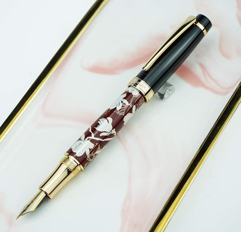 Amazon | Fountain pen Hongdian 手描き フラワー メタル 万年筆