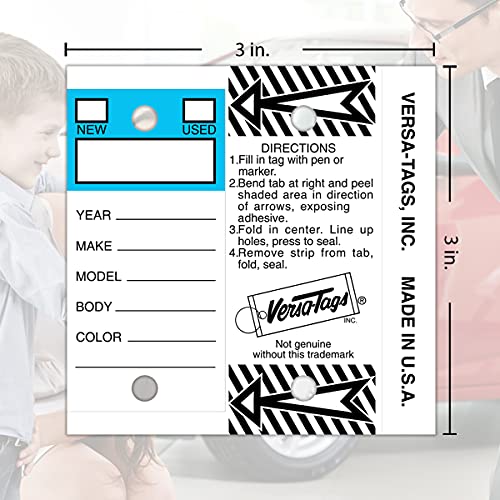 Image of Versa-Tags 250 Per Box, Self-Protecting Paper Key Tags with Chrome-Plated Split Rings Perfect for Car Truck Or RV Dealers Top Stripe Blue