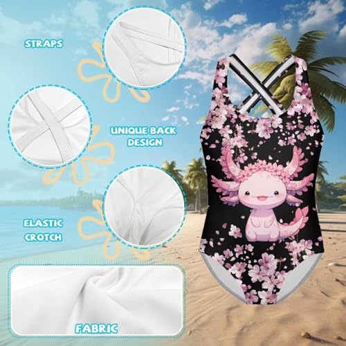 Kids One-Piece Swimsuit for Girls with Cross-Back Straps - Quick-Dry, Elastic, Comfort for Beach and Pool3