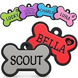 GoTags Silicone Dog Tags, Soundless Pet Tag, Personalized Silent Tag Engraved for Pets with Cute Custom Designs, for Dogs and Cats, (Bone, Gray)
