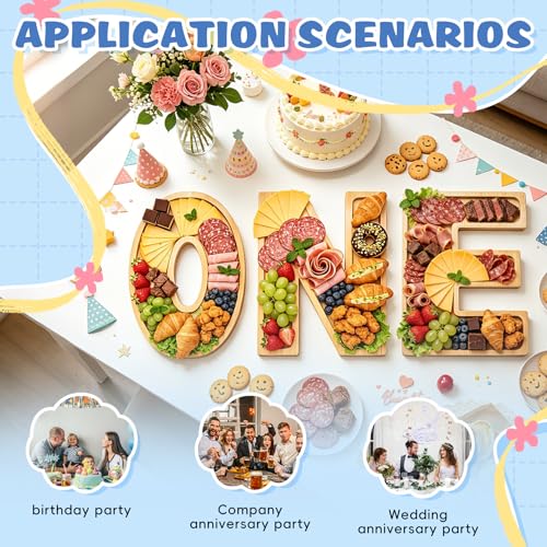 Image of 3PCS One Charcuterie Board Letters-(With 14 Balloons) Fillable Letter Food Serving Tray for Party Desserts Container Fruit Platter,Suitable for first birthdays, one-year anniversaries