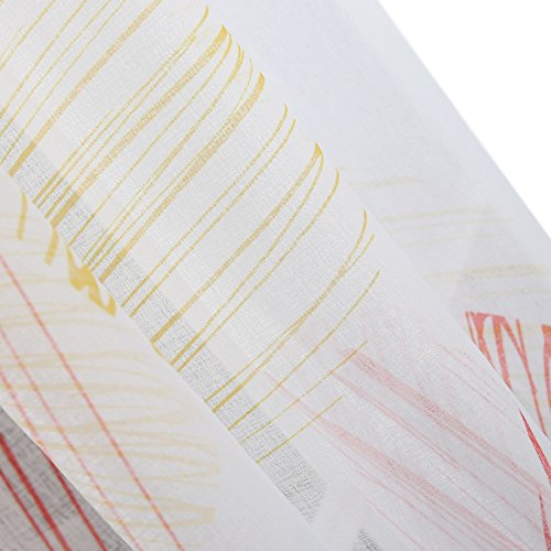 Image of Deconovo Home Decorations Circular Pattern Print Curtains Faux Linen Curtains Grommet Sheer Surtains for Bedroom 52W x 63L Inch Red and Yellow 1 Pair