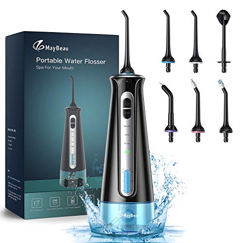 Water Flosser Cordless for Teeth, Electric Teeth Cleaner IPX7 Waterproof Portable and Rechargeable Dental Oral Irrigator with Semi-Hidden Water Tank 6 Jet Tips for Home Travel Braces & Bridges Care