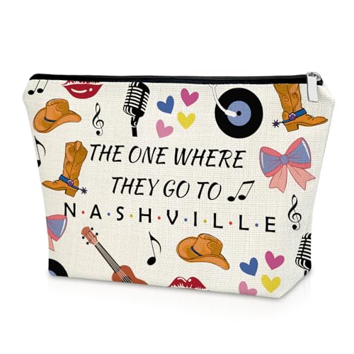 Sazuwu Nashville Birthday Gifts for Women Makeup Bag Nashville Friend Trip Gifts Music Themed Gifts for Women Cosmetic Bag Fun Travel Gifts for Beach Vacation Road Trip Gifts for Adults