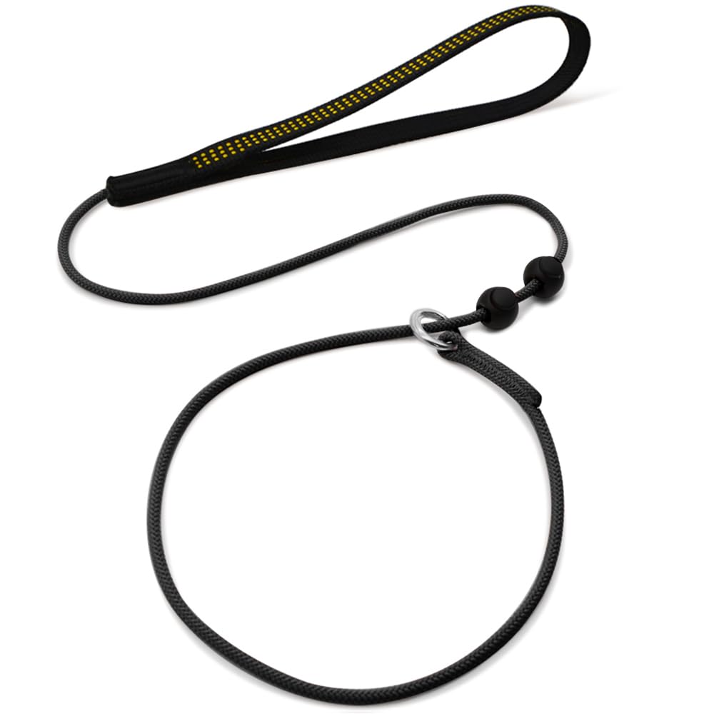 Slip Dog Leash for Small Medium Dogs Puppies Lightweight Thin but Sturdy Adjustable Slip Lead Soft and Slim 180cm Long 0.5cm Wide (Black, 1.4M Long)