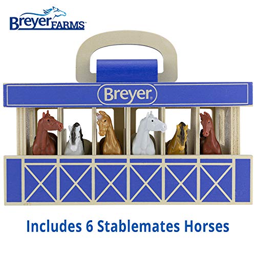 Breyer Farms Wooden Carry Stable Playset w/ 6 Horses