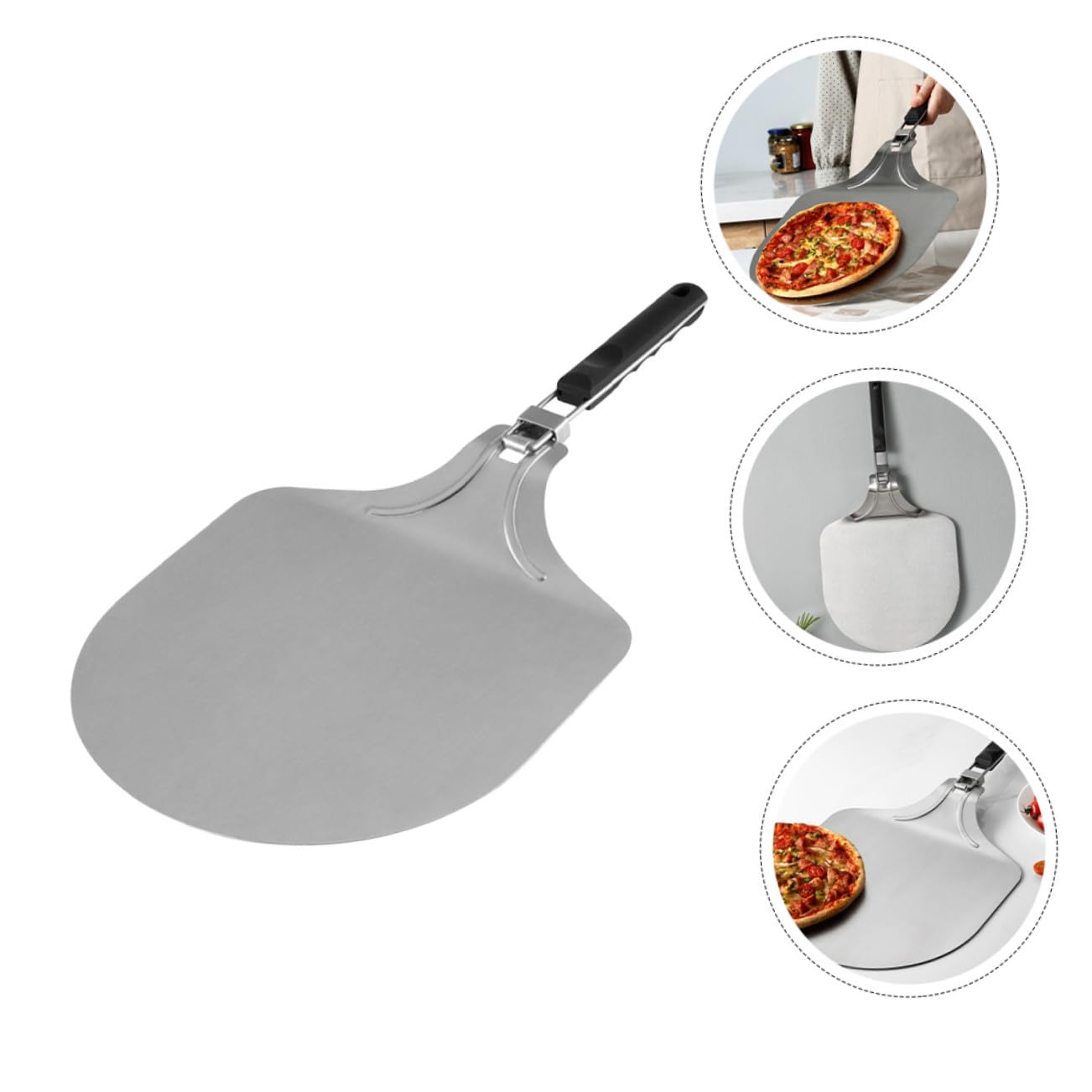 ULTECHNOVO Faltbare Pizzaschaufel aus Edelstahl 12 Zoll Leichter Rostfreier Pizzaschieber mit Rutschfestem Griff für Küche und Zuhause Praktisches Backzubehör für Pizza und Kuchen