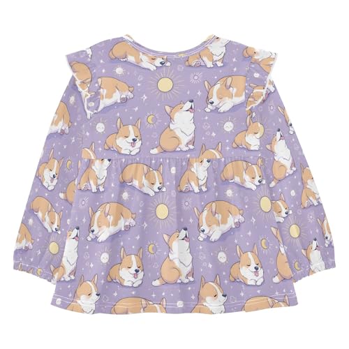 Cute Puppy Sun Girls Shirts Cotton Long Sleeve Ruffle Toddler Tee Tops2