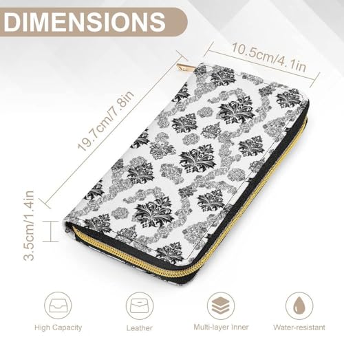 Leather Wallets for Men Women, Slim Credit Card Holder Compartment, Multi-Layer Inner Zip Antique Classical Damask Flowers Pattern Traditional Artwork Wallet2