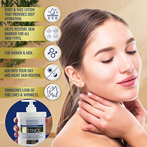 Advanced Clinicals Retinol Cream Face Moisturizer & Body Cream | Crepey Skin Care Treatment | Fragrance Free Retinol Body Lotion Targets Look Of Crepe Skin, Wrinkles, & Sagging Skin, 16 Oz (2-Pack) #TOP4