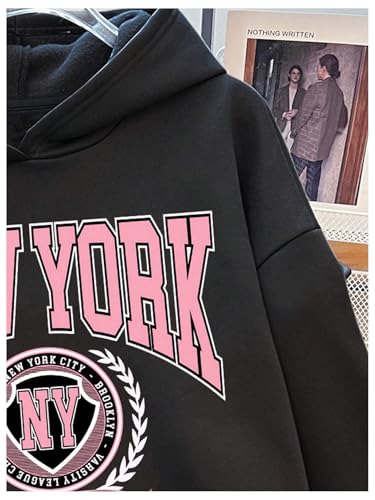 WDIRARA Girl's New York Graphic Letter Print Hoodie Sweatshirt Long Sleeve Pullover Tops4
