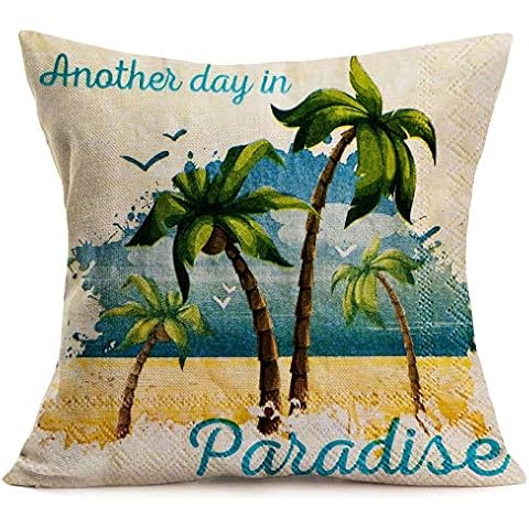 Asminifor Summer Throw Pillow Covers Tropical Beach Coastal Cushion Case Decor 18" X18" Coconut Palm Decorative Square for Sofa Couch (Coconut Palm) Cover