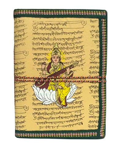 Purpledip Diario de papel hecho a mano Diosa Saraswati: Diario vintage con cierre de hilo (12083) Cover