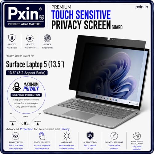 Image of Pxin Aura | Compatible with Microsoft Surface Laptop - 5 | 13.5 Inch - Touch Sensitive Privacy Screen | Anti Blue | Anti Glare | UltraThin for Hyper Touch | Anti UV | Privacy Filter