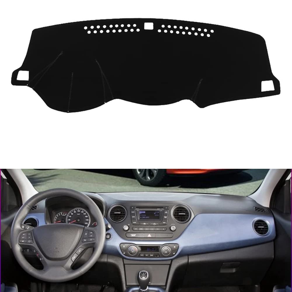 YNWON Black Flannel Car Dashboard Mat Cover Compatible with Left Hand Drive Hyundai i10 Grand 2014 2015 2016 2017 2018
