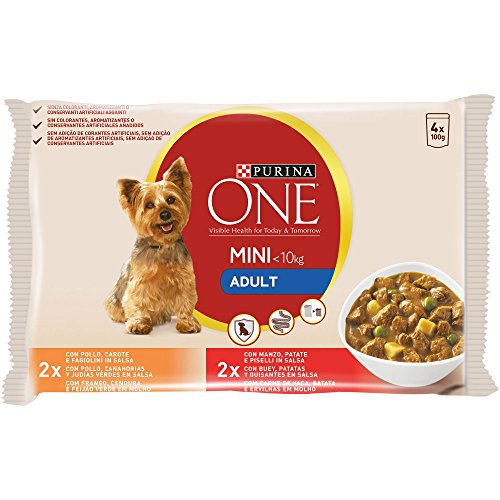 Purina ONE MINI comida para perros húmeda en Salsa Perro Adulto Pollo y Buey 10 x [4 x 100 g]
