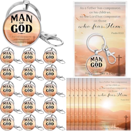 Aurelema 15 Sets Fathers Day Keychain Gifts for Church Man of God Christian Bible Verse Keychain for Men Dad Pastor