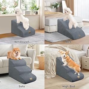   Extended-Dog-Stairs-Steps-for-Couch-Sofa-Bed-2-Steps-Dog-Stairs-Ramp-for-Small-Old-Joint-Injury-Dogs-Cats-Easy-Access-Pet-Stairs-with-High-Density-Foam-Nonslip-Bottom-Lint-Roller-Gray