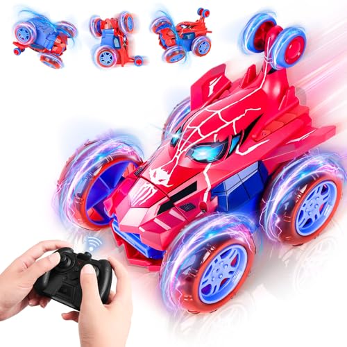 Spider RC Stunt Car Toys for Boys 3 4 5 6 7 8 9 10 Year Old, 360° Rotating 4WD Remote Control Cars with Lights All Terrain Rechargeable Off-Road Car Kids Girls Birthday Gifts