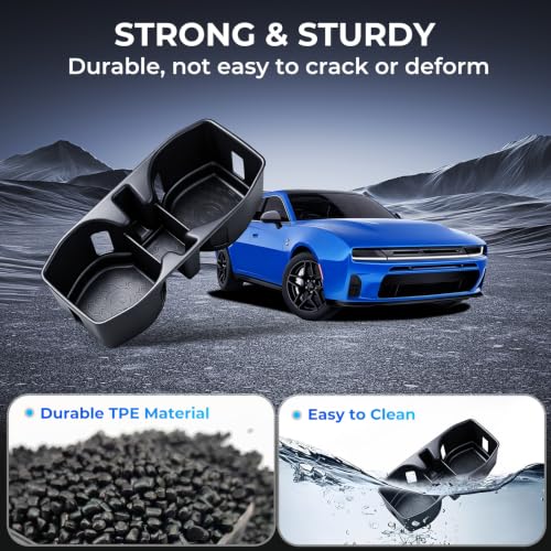 Image of Center Console Cup Holder Inserts for Dodge Charger 2026 2025 2024, Interior Accessories TPE Car Cup Holders Covers Protector, Black