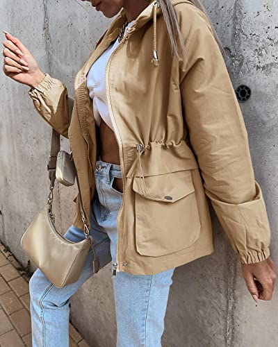 Saodimallsu Womens Military Anorak Jackets Zip Up Safari Utility Lightweight Hoodie Parka Coat With Pockets #TOP2