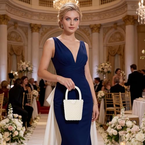 Bolso de mano de novia con perlas acrílicas blanco miniatura 6