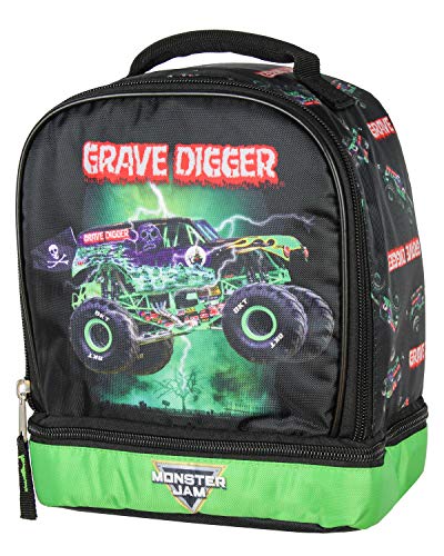 INTIMO Monster Jam Grave Digger Monster Truck Lunch Bag Dual-Compartment Cooler Bag Insulated Lunch Box for School, Work and Travel 10'