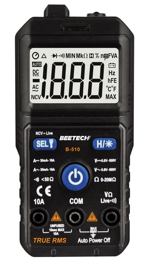 Beetech® B-510 SMART Digital TRMS 2000 Count 600V AC/DC, 10A AC/DC Digital Pocket Multimeter with Resistence, NCV, Backlight, Continuity Test, etc