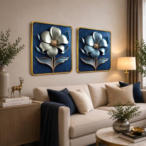 Image of RANDOM Premium Square Wall Painting Set of 2, 38 x 38 cm (Floral Painting)