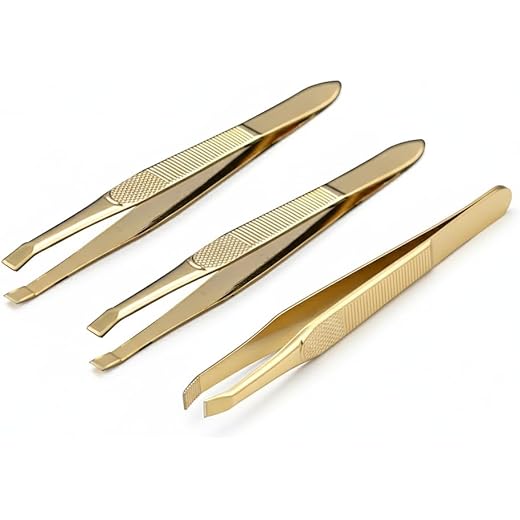 Gold-Plated Stainless Steel Eyebrow Tweezers Set