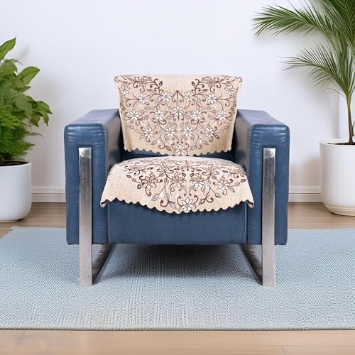 Image of Beige Chenille Woven Anti-Slip 1 Seater Sofa Cover | L-Shape Sofa Seat Protector for Living Room | Durable & Stylish Slipcover - Beige - Phoolkari